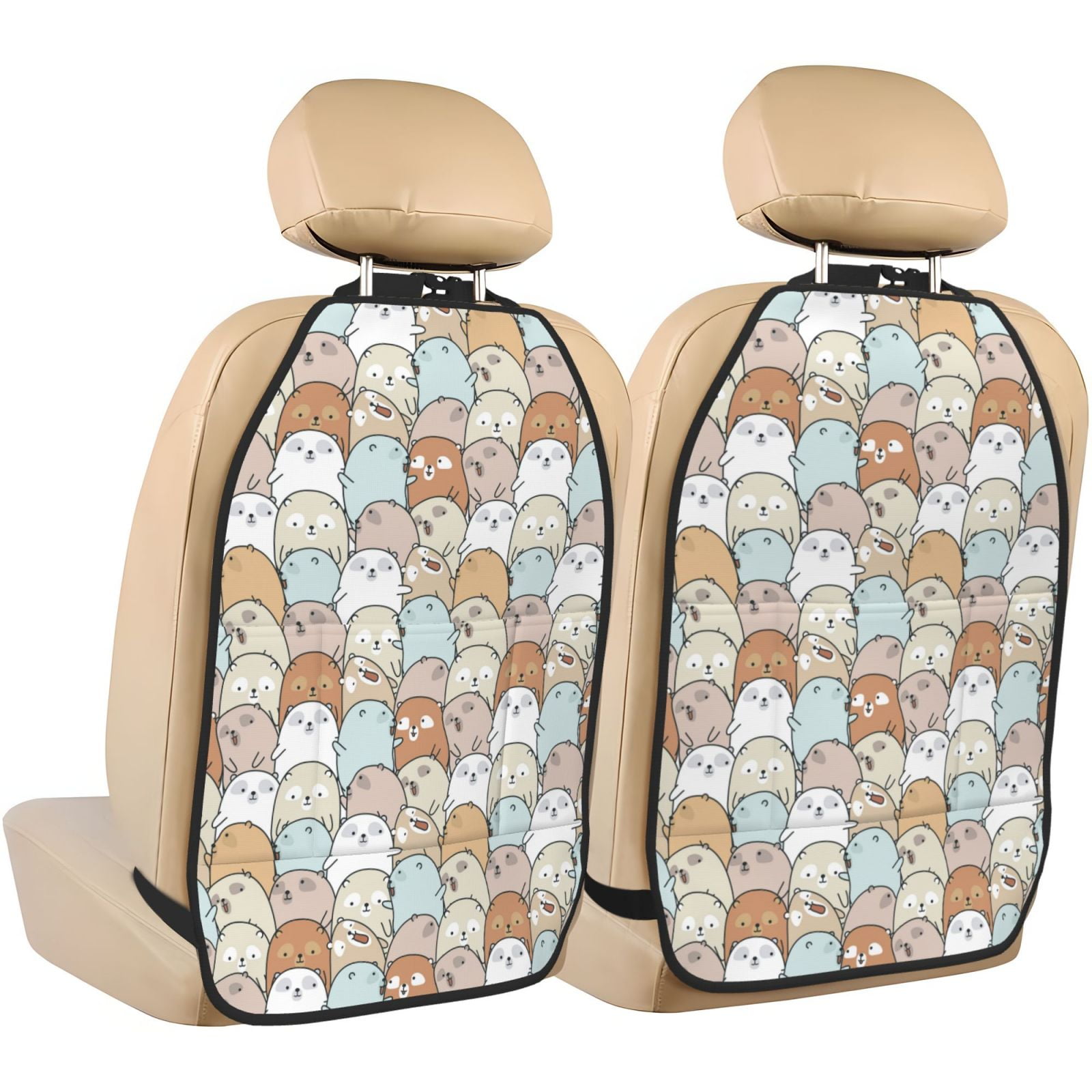 Kdxio Lovely Bear Print 2 Pack Car Kick Mat Seat Cover Back Protector Mat with Pockets for Organizer Backseat Protector and Storage Anti Kick Pad for Vehicles