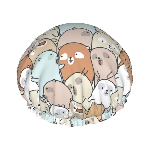 Kdxio Lovely Bear Print Shower Cap for Women,Elastic and Reusable,Double Waterproof Layers Bathing Hat