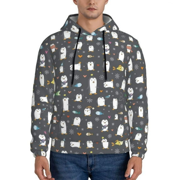 Kdxio Lovely Penguin Print Mens Casual Hooded Collar Drawstring Hoodies Pullover Sweatshirts Casual Long Sleeve Shirts-XX-Large