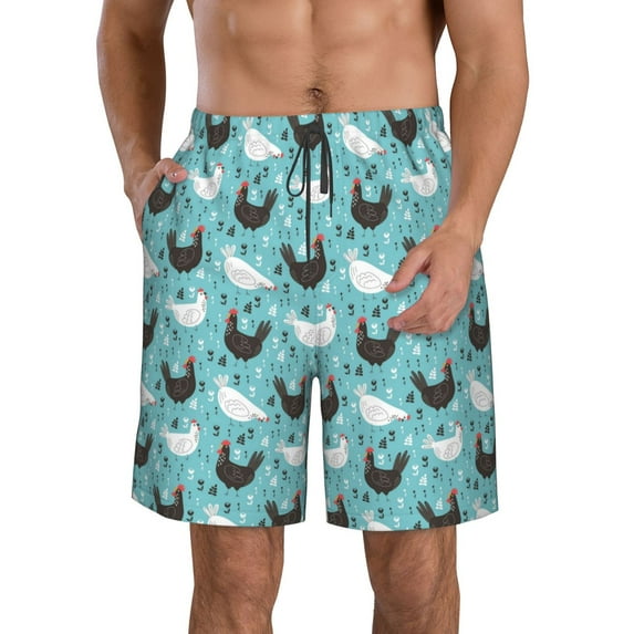 Kdxio Lovely Roosters Pattern Mens Casual Shorts - Drawstring Summer Beach Sports Shorts for Men