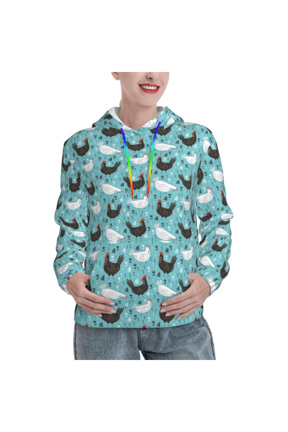 Lovely Roosters Print Womens Oversized Hoodies Sweatshirts Hooded Pullover Tops Sweaters Casual-Medium