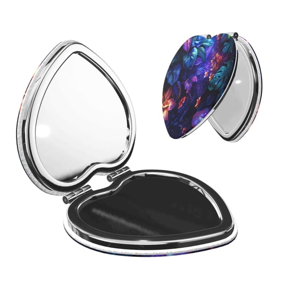 Kdxio Magic Colorful Forest Leaves Pocket Mirror, 1X/2X Travel Makeup Mirror 2-Sided Folding Small Mirror Portable Double-Sided Magnifying Cosmetic Mirror for Gift-Heart Shape