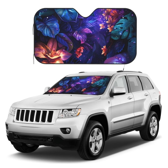 Kdxio Magic Colorful Forest Leaves Print Windshield Sun Shade, Foldable Sun Blocker for Car,Truck,SUV Automotive Interior Sun Protection,Reflective Shade for Front Windshield(Small)