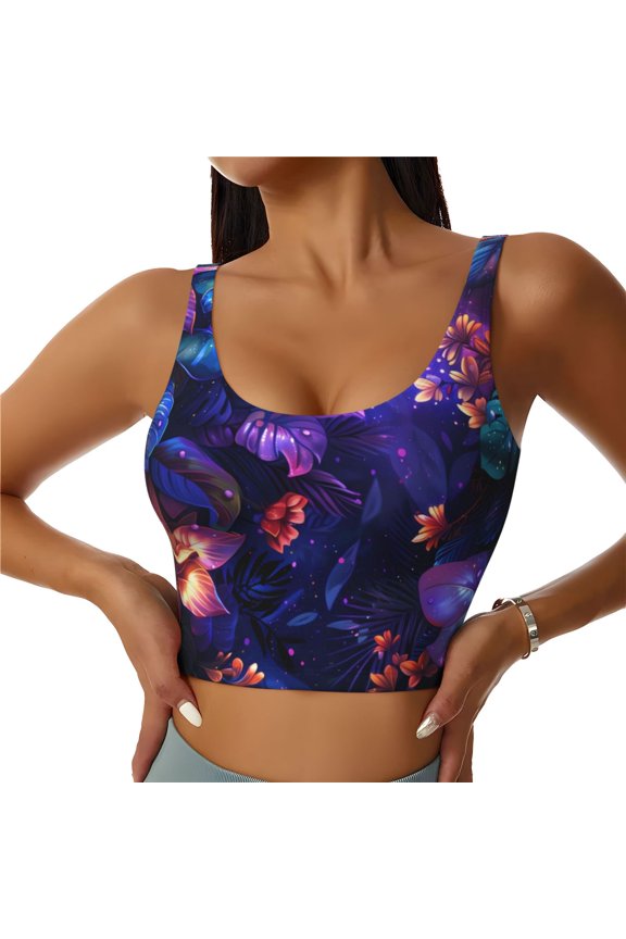 Magic Colorful Forest Leaves Print Workout Crop Tank Top for Women Racerback Yoga Tank Tops Athletic Sports Shirts Exercise Undershirts