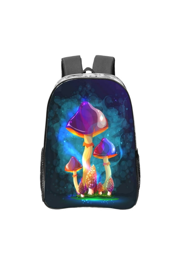 Magic Mushrooms ,Fireflies Clear Backpack, Transparent Bookbag for School for Women Men, Capacity Clear Bag for College, Travel