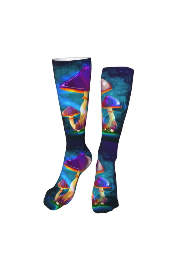 Magic Mushrooms ,Fireflies Funny Silky Novelty Funky Long Knee High Socks Soft 3D Print Cosplay Crazy Stockings for Men Women
