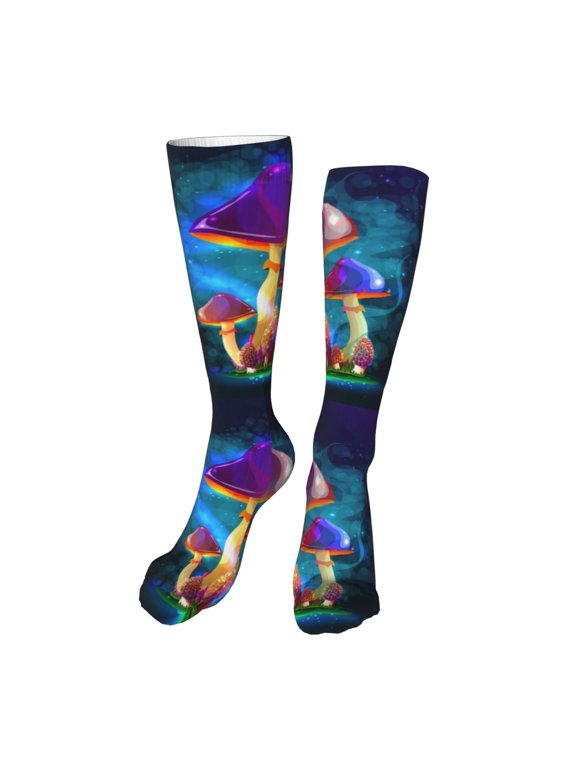 Magic Mushrooms ,Fireflies Funny Silky Novelty Funky Long Knee High Socks Soft 3D Print Cosplay Crazy Stockings for Men Women