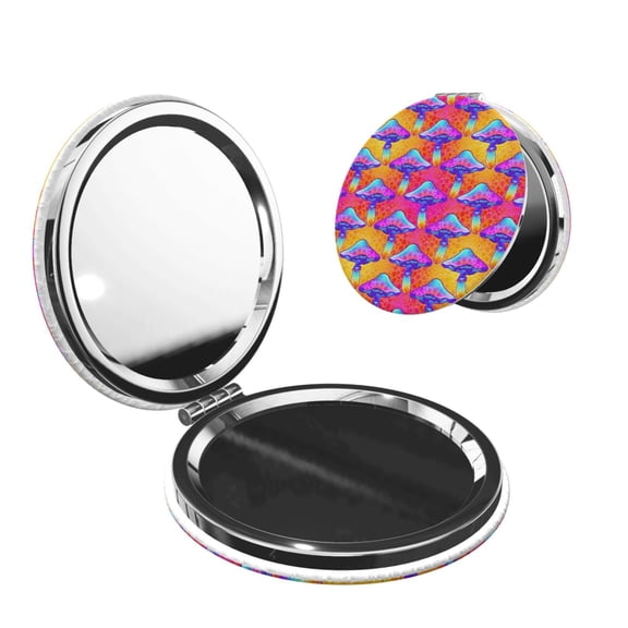 Kdxio Magic Mushrooms Pocket Mirror, 1X/2X Travel Makeup Mirror 2-Sided Folding Small Mirror Portable Double-Sided Magnifying Cosmetic Mirror for Gift-Round Shape