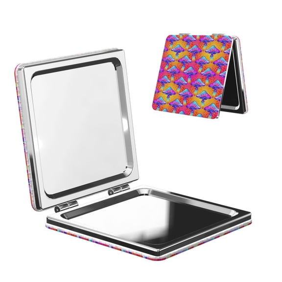 Kdxio Magic Mushrooms Pocket Mirror, 1X/2X Travel Makeup Mirror 2-Sided Folding Small Mirror Portable Double-Sided Magnifying Cosmetic Mirror for Gift-Square
