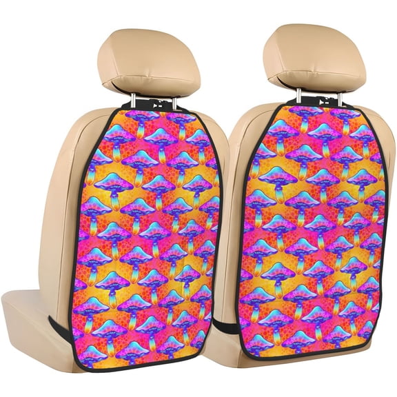 Kdxio Magic Mushrooms Print 2 Pack Car Kick Mat Seat Cover Back Protector Mat with Pockets for Organizer Backseat Protector and Storage Anti Kick Pad for Vehicles