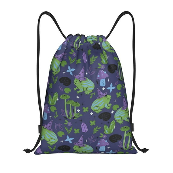 Kdxio Magic Toads in Hats Print Drawstring Backpack Bag,Waterproof Draw String Back Sack, Gym Drawstring Bags Swim Bag For Unisex