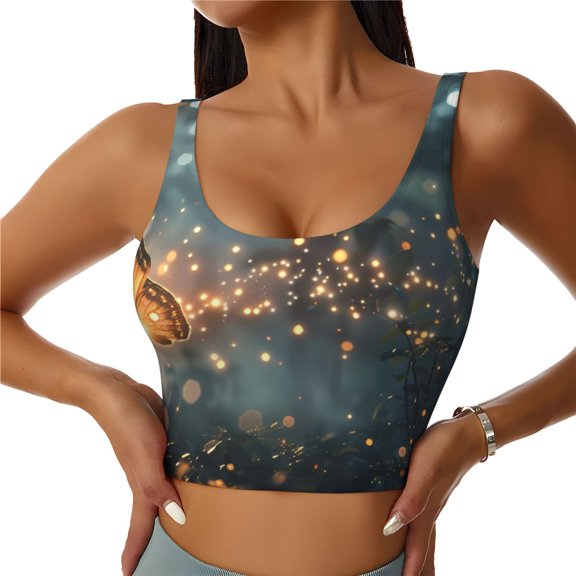 Kdxio Magical Butterfly In Forest Print Workout Crop Tank Top for Women Racerback Yoga Tank Tops Athletic Sports Shirts Exercise Undershirts