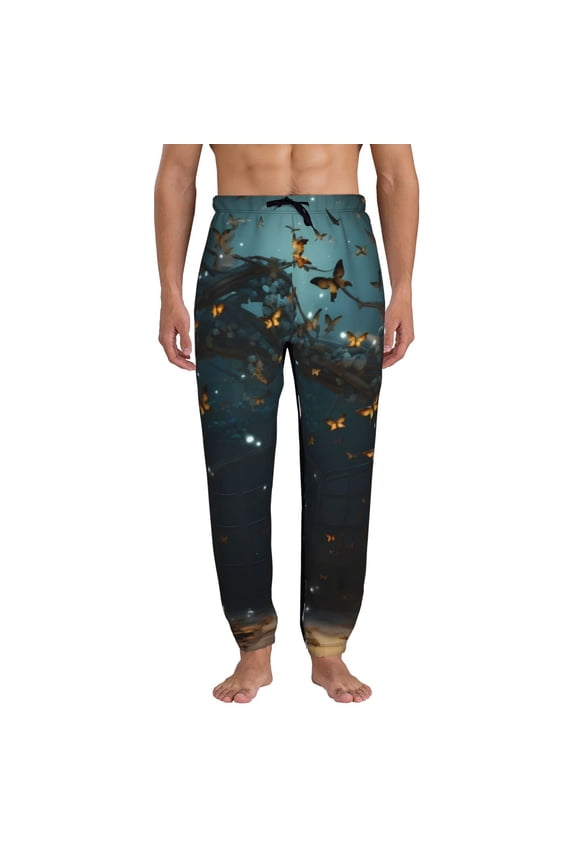 Magical Library Butterfly Night Pattern Joggers,Sweatpants for Men with Pockets-3X-Large