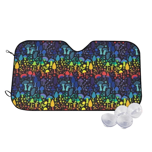 Kdxio Magical Mushrooms and Flowers Print Windshield Sun Shade,UV Rays and Sun Heat Protection,Sunshade for Car Windshield,Car Shade Front Windshield - Small