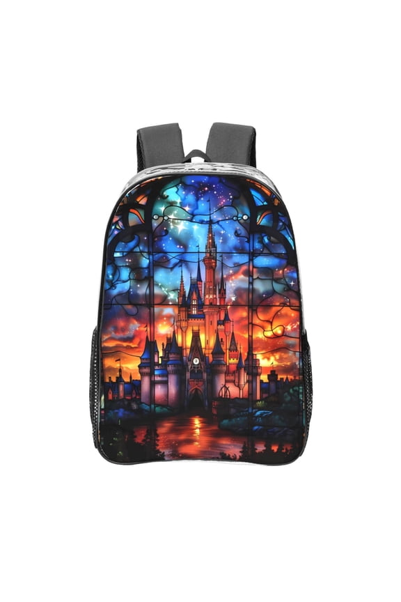 Magical Stained Glass Castle Clear Backpack, Transparent Bookbag for School for Women Men, Capacity Clear Bag for College, Travel