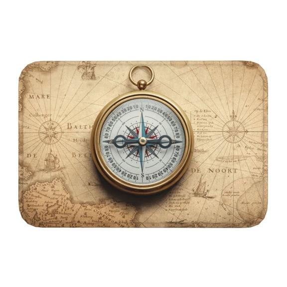 Kdxio Magnetic Old Compass On World Map,16" x 24", Non-Slip Front Door Mats,Outdoor Welcome Mat Washable