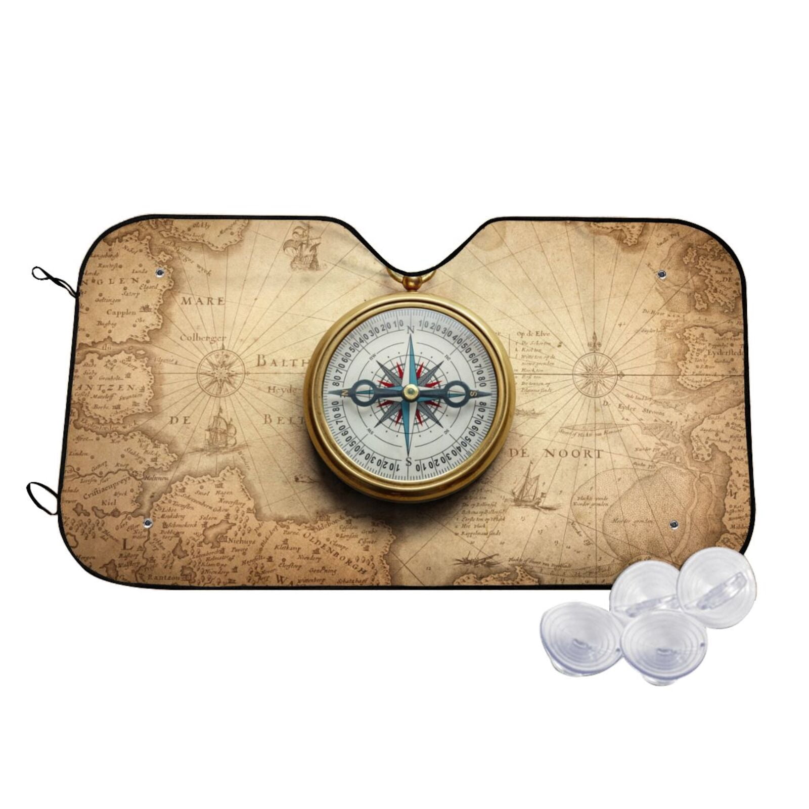 Kdxio Magnetic Old Compass On World Map Print Windshield Sun Shade,UV ...