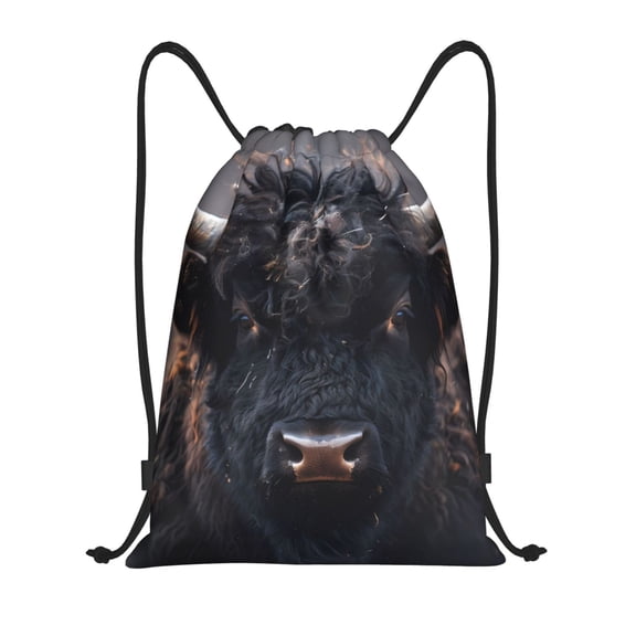 Kdxio Majestic Black Yak Print Drawstring Backpack Bag,Waterproof Draw String Back Sack, Gym Drawstring Bags Swim Bag For Unisex