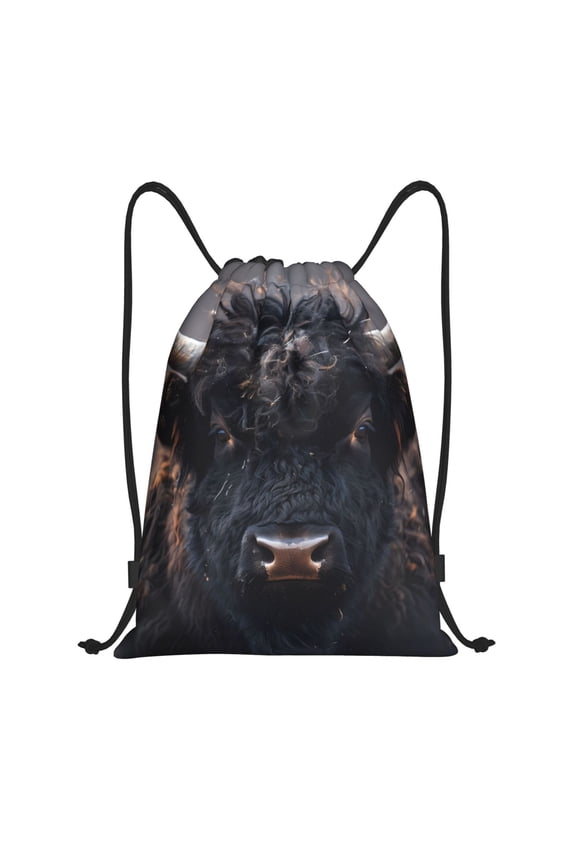 Majestic Black Yak Print Drawstring Backpack Bag,Waterproof Draw String Back Sack, Gym Drawstring Bags Swim Bag For Unisex