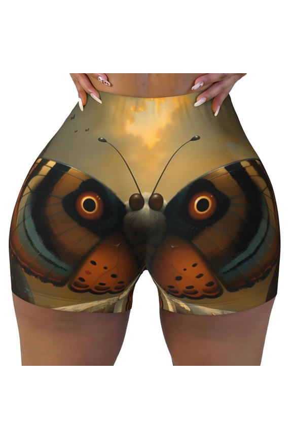 Majestic Butterfly Sunset Print Workout Shorts for Women Seamless Soft Smooth Gym Yoga Scrunch Active Shorts