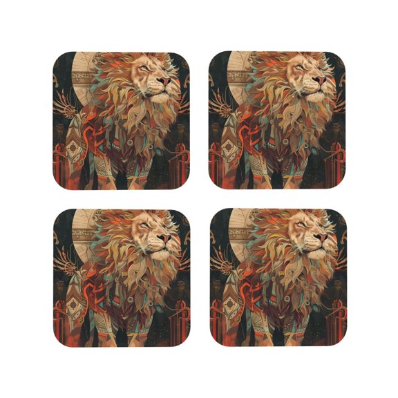 Kdxio Majestic Cosmic Lion Funny Coasters,4 Pcs Leather Coasters,Housewarming Gifts,Protect Furniture from Water Marks Scratch and Damage