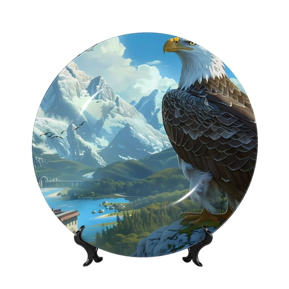 Kdxio Majestic Eagle Over Castle Bone China Decorative Plate Ceramic Decorative Plate for Home Office Wall Stand Decorative Plates for Home Bedroom-8in