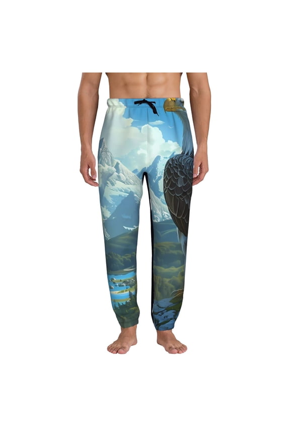 Majestic Eagle Over Castle Pattern Joggers,Sweatpants for Men with Pockets-X-Large