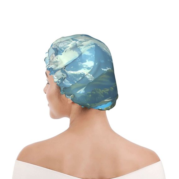Kdxio Majestic Eagle Over Castle Print Shower Cap for Women,Elastic and Reusable,Double Waterproof Layers Bathing Hat