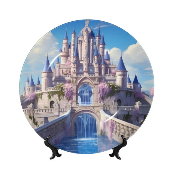 Kdxio Majestic Fantasy Castle Bone China Decorative Plate Ceramic Decorative Plate for Home Office Wall Stand Decorative Plates for Home Bedroom-7in