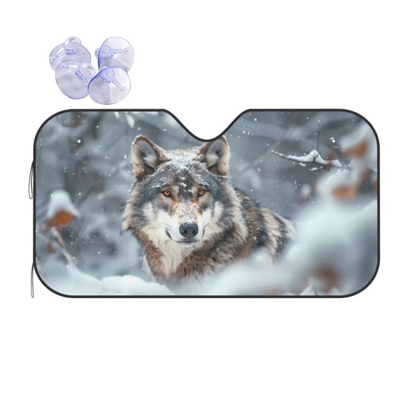Kdxio Majestic Snowy Wolf Print Front Windshield Sun Shade,Folding Auto Sunshade for Car Truck SUV-Small