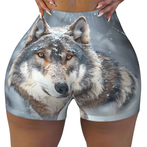 Kdxio Majestic Snowy Wolf Print Workout Shorts for Women Seamless Soft Smooth Gym Yoga Scrunch Active Shorts