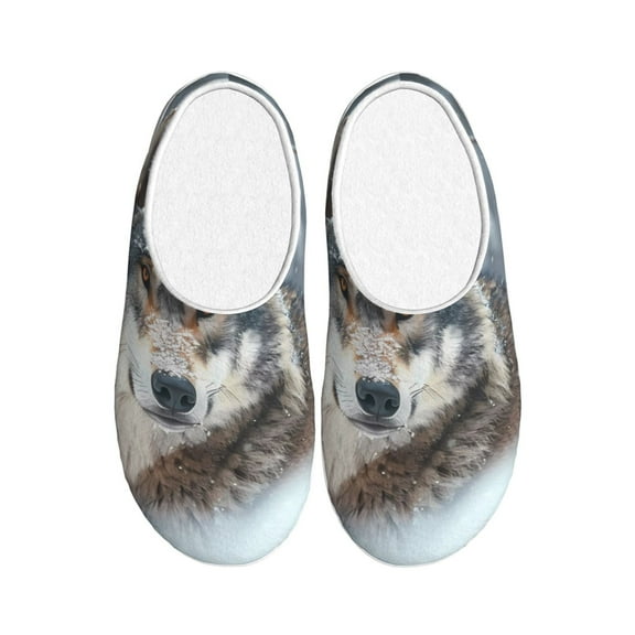 Kdxio Majestic Snowy Wolf Women's Men's Slippers Plush Slip-On House Slipper for Winter Indoor Soft Cushion Non-slip Fluffy Slides Slippers-37/38