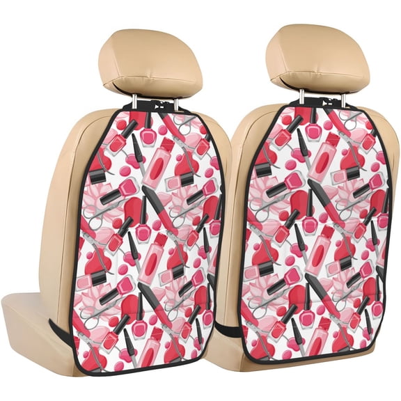 Kdxio Makeup Print 2 Pack Car Kick Mat Seat Cover Back Protector Mat with Pockets for Organizer Backseat Protector and Storage Anti Kick Pad for Vehicles