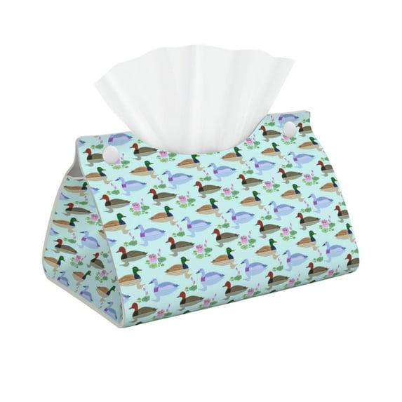 Kdxio Mallard Duck Of Lotus Flowers Print Tissue Box Cover,Modern PU Leather Rectangular Tissue Box Holder for Bathroom Living Room Bedroom Office Desk Car Home