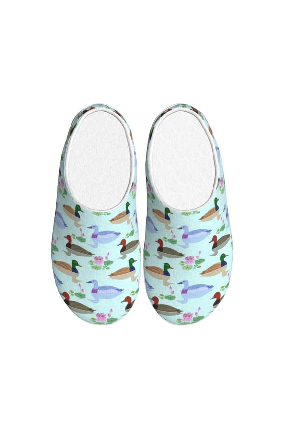 Mallard Duck Of Lotus Flowers Women's Men's Slippers Plush Slip-On House Slipper for Winter Indoor Soft Cushion Non-slip Fluffy Slides Slippers-11