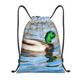 thumbnail image 1 of Kdxio Mallard Duck Swimming In A River Print Drawstring Backpack Bag,Waterproof Draw String Back Sack, Gym Drawstring Bags Swim Bag For Unisex, 1 of 5