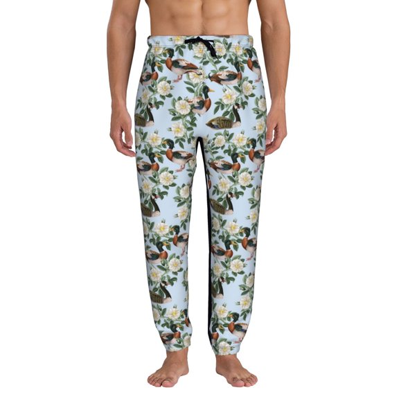 Kdxio Mallard Ducks And Roses Pattern Joggers,Sweatpants for Men with Pockets-Medium