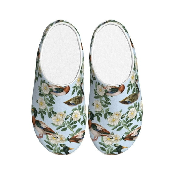 Kdxio Mallard Ducks And Roses Women's Men's Slippers Plush Slip-On House Slipper for Winter Indoor Soft Cushion Non-slip Fluffy Slides Slippers-46/47