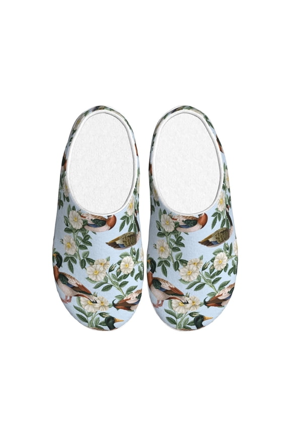 Mallard Ducks And Roses Women's Men's Slippers Plush Slip-On House Slipper for Winter Indoor Soft Cushion Non-slip Fluffy Slides Slippers-8