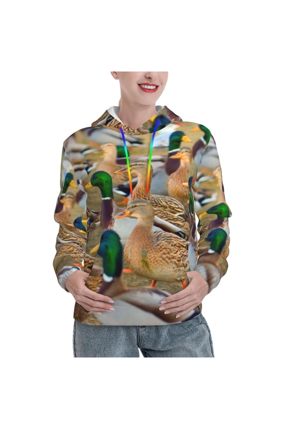 Mallard Ducks Print Womens Oversized Hoodies Sweatshirts Hooded Pullover Tops Sweaters Casual-X-Large