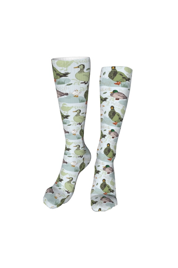 Mallard Ducks Wild Birds Funny Silky Novelty Funky Long Knee High Socks Soft 3D Print Cosplay Crazy Stockings for Men Women