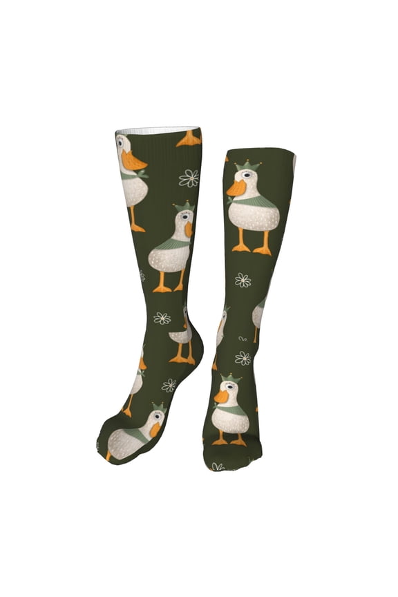 Mallard Ducks Wild Birds Funny Silky Novelty Funky Long Knee High Socks Soft 3D Print Cosplay Crazy Stockings for Men Women