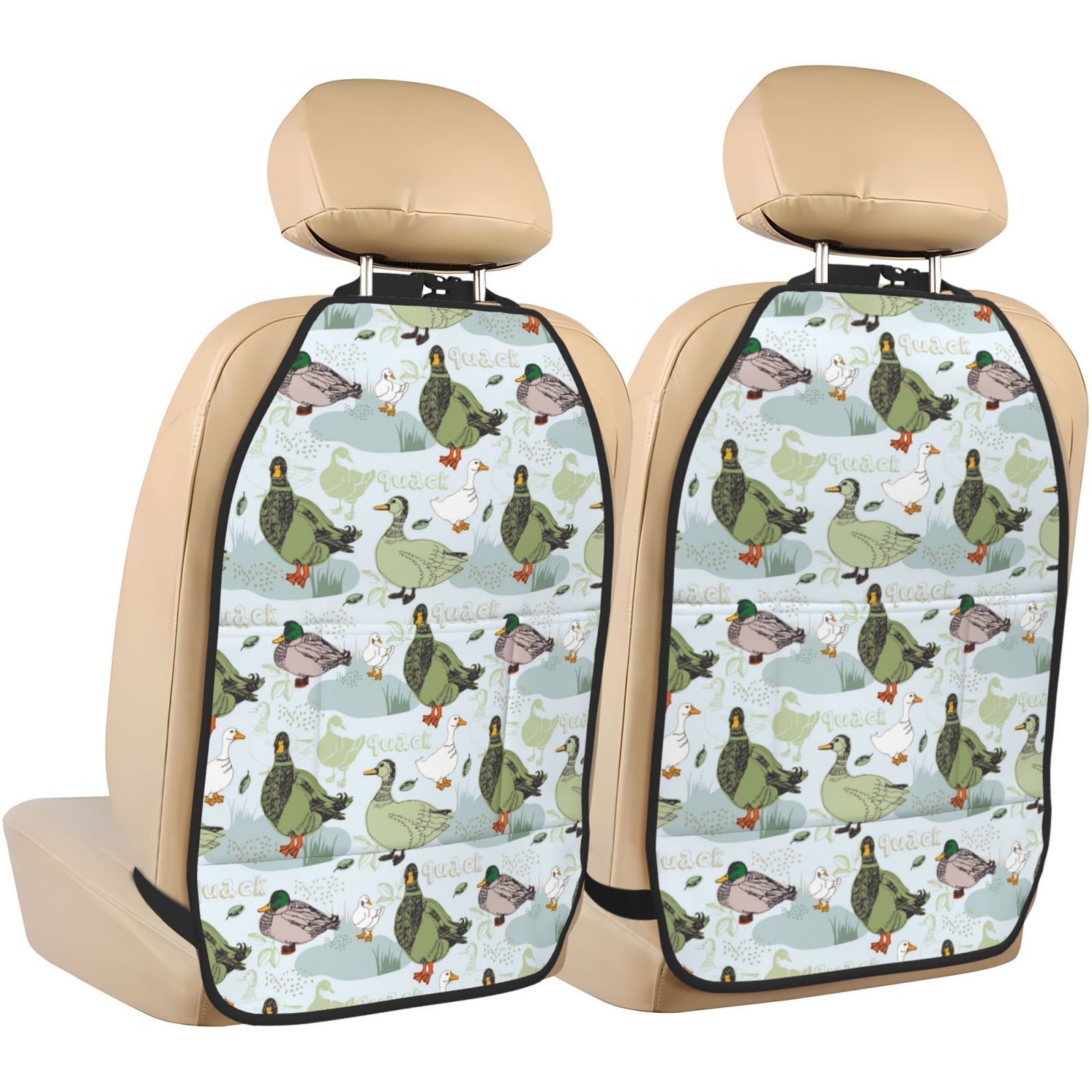 Kdxio Mallard Ducks Wild Birds Print 2 Pack Car Kick Mat Seat Cover Back Protector Mat with Pockets for Organizer Backseat Protector and Storage Anti Kick Pad for Vehicles