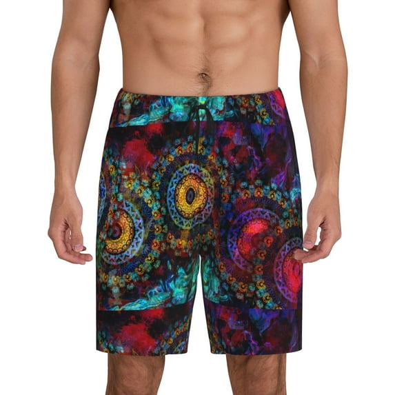 Kdxio Mandala Colorful Print Mens Sleep Shorts Bottoms Soft Comfy Pajama Wear Pants with Drawstring Pockets