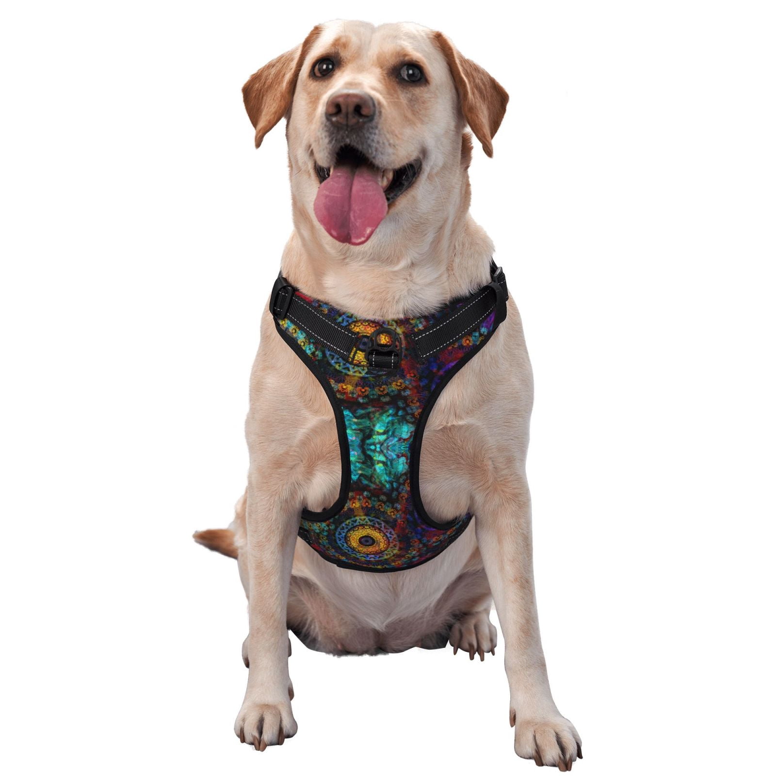 Kdxio Mandala Colorful Print No Pull Dog Harness Adjustable Reflective Oxford Easy Control Medium Large Dog Harness for Training and Everyday-Large