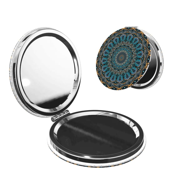 Kdxio Mandala Pocket Mirror, 1X/2X Travel Makeup Mirror 2-Sided Folding Small Mirror Portable Double-Sided Magnifying Cosmetic Mirror for Gift-Round Shape