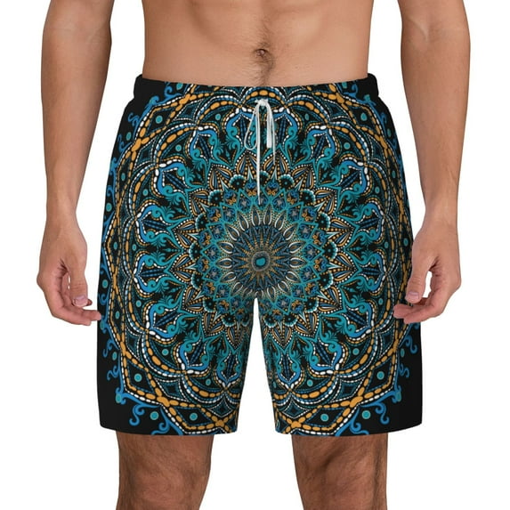 Kdxio Mandala Print Men'S Swim Trunks With Compression Liner 7 Inch Inseam Quick Dry Swim Shorts