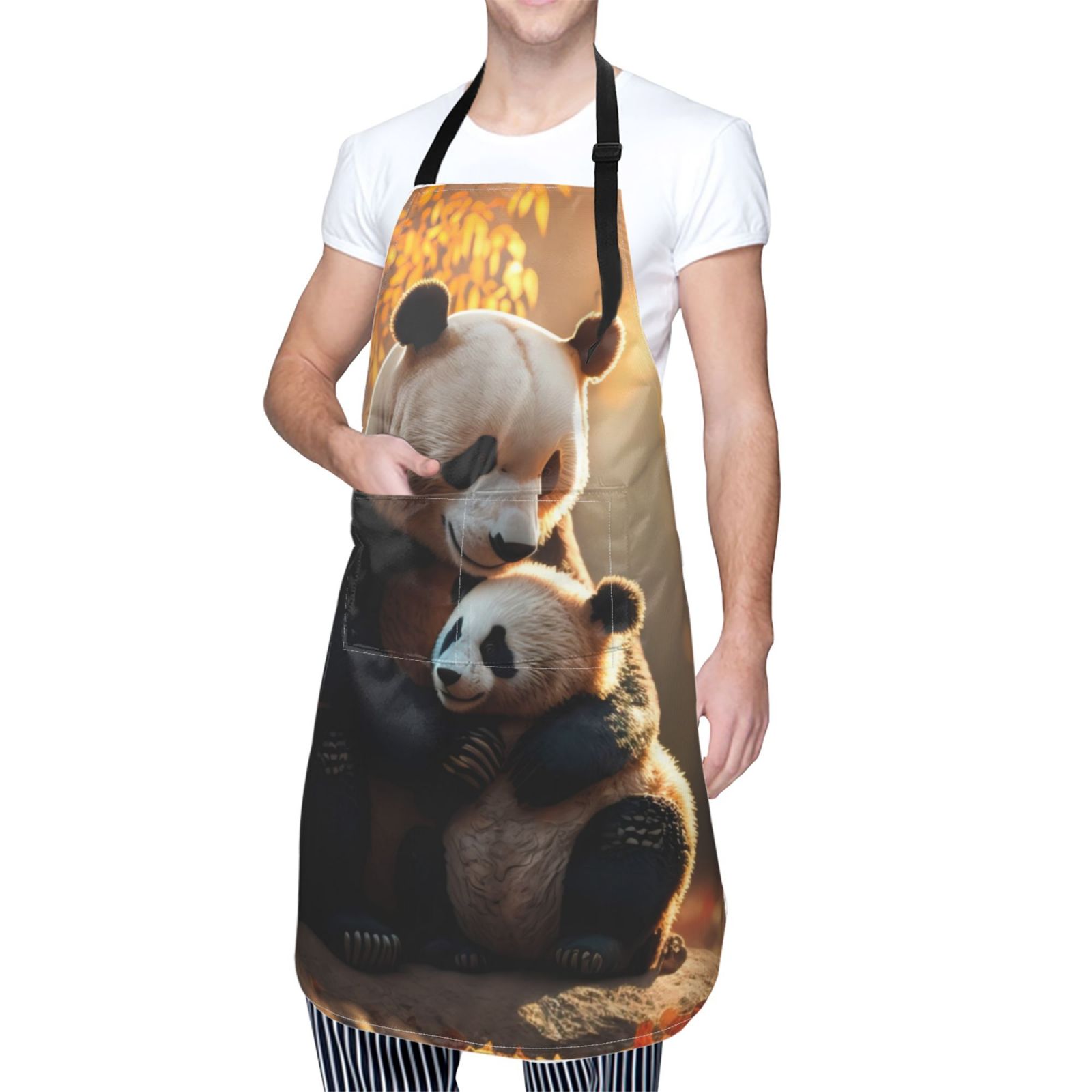 Kdxio Maple Forest Panda Apron with Pockets Adjustable Kitchen Aprons for Men Women Waterproof Aprons for Cooking,Drawing,Crafting, Baking Household Cleaning