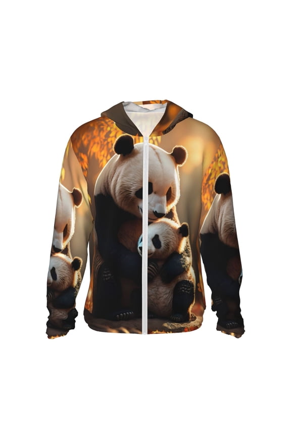 Maple Forest Panda Print Women Men Sun Protection UPF 50+ Jackets Zip Up Long Sleeve Hoodie Hiking Lightweight with Pockets