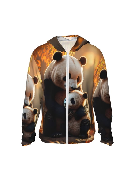 Maple Forest Panda Print Women Men Sun Protection UPF 50+ Jackets Zip Up Long Sleeve Hoodie Hiking Lightweight with Pockets